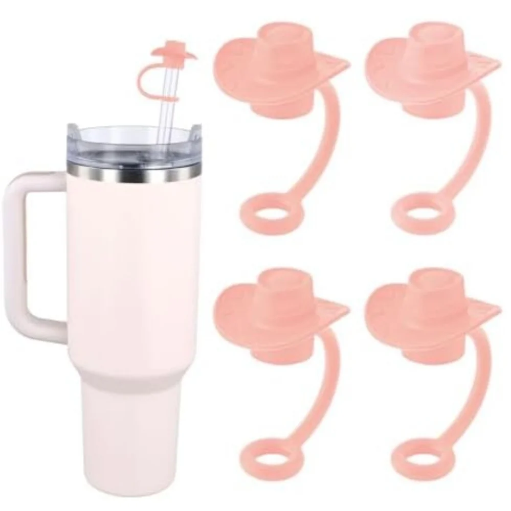 4pcs Silicone Cowgirl Hat Reusable Straw Toppers for 8-10mm Straws - NIP